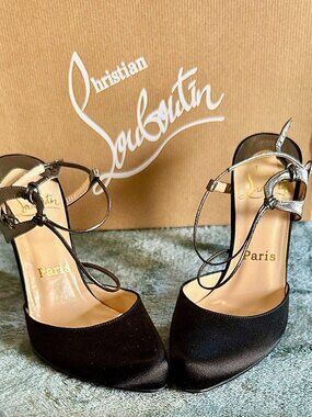 Christian Louboutin CORDALARC Sling Back Black Satin Pumps